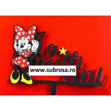 Cake Topper tort Minnie Mouse la multi ani din lemn MDF 20x14cm